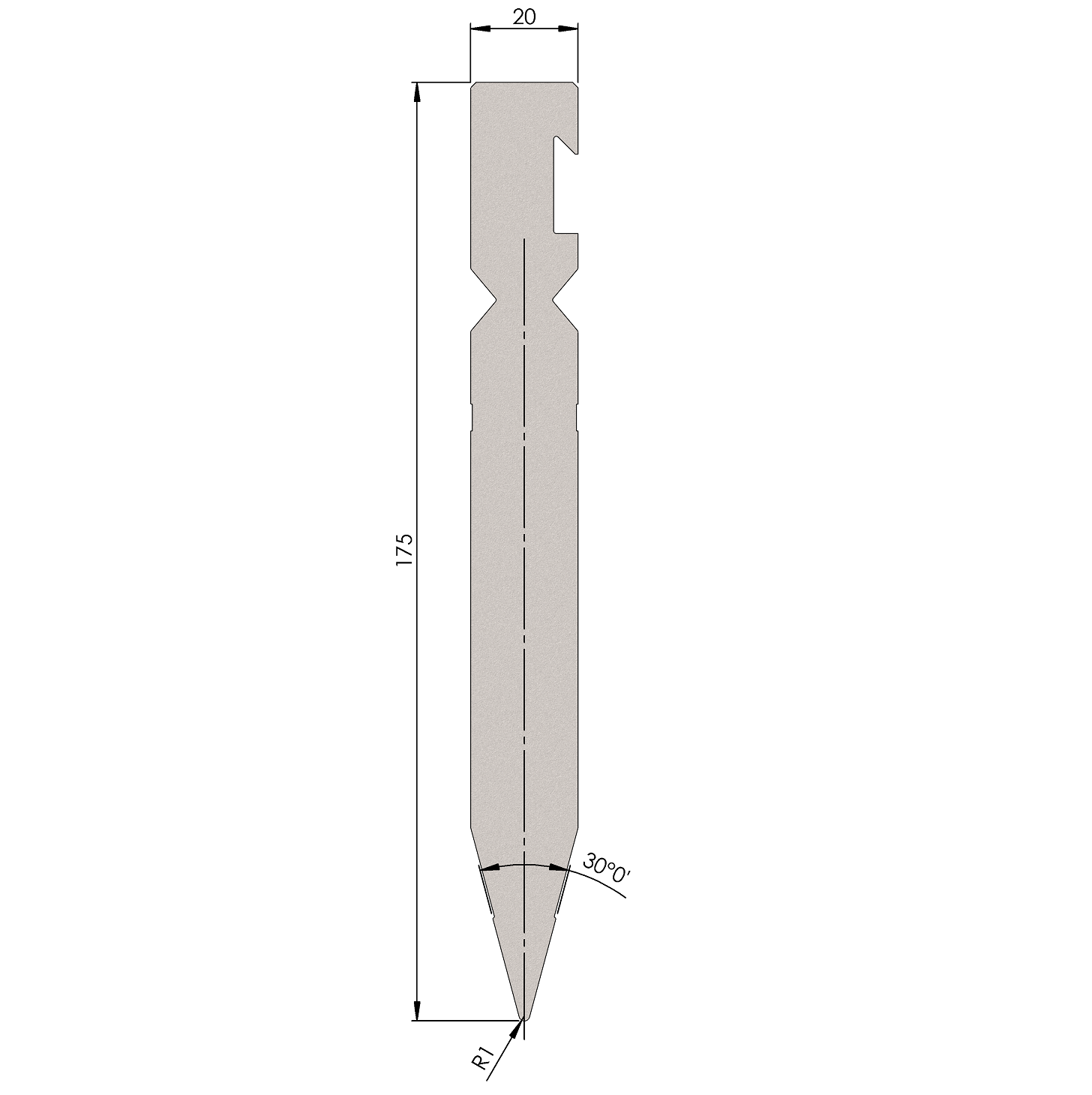 W409898 P6 WRFA H175/1 - 30° - R=1,0 - H=175 - L=515